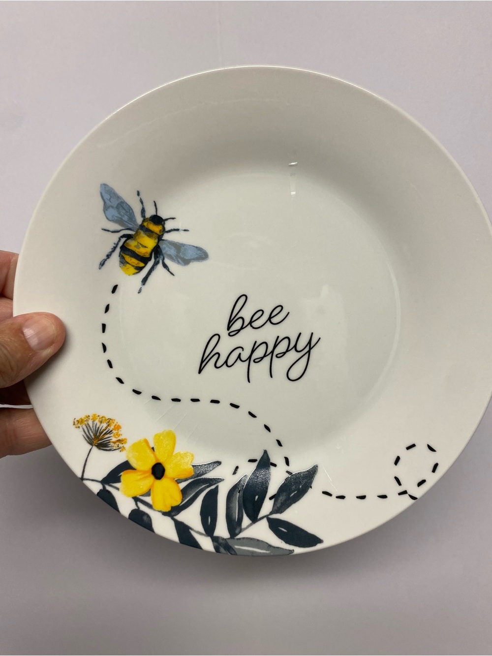Royal Norfolk Bee Happy Ceramic Plate — Yellow, Black & Blue Accent